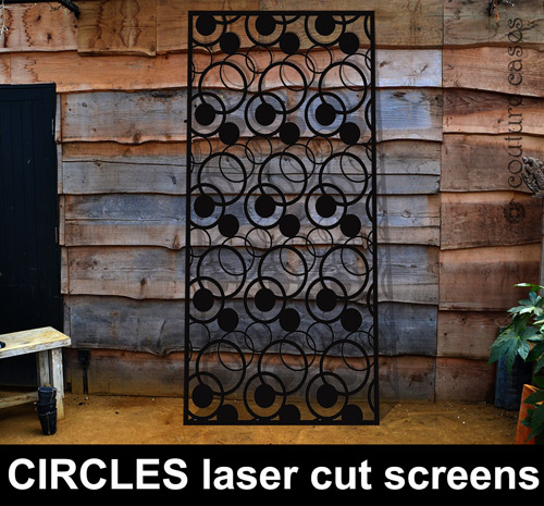 CIRCLES laser cut metal panels and screens in garden by Couture Cases