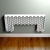 Cutaway metal Console table in white triangle pattern by Lace Furniture